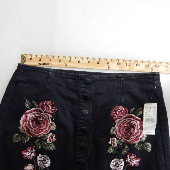 Kendall & Kylie PacSun Womens Embroidered Floral Button Down Mini Skirt Black Si - Picture 5 of 9